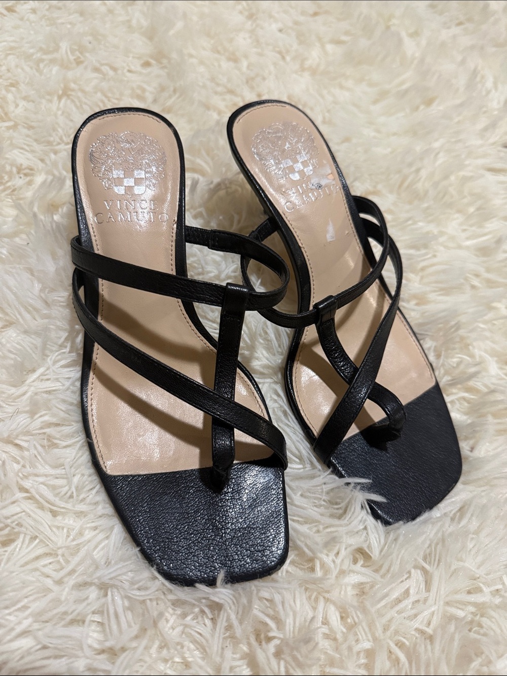 Vince Camuto Black Strappy Square-Toe Mules